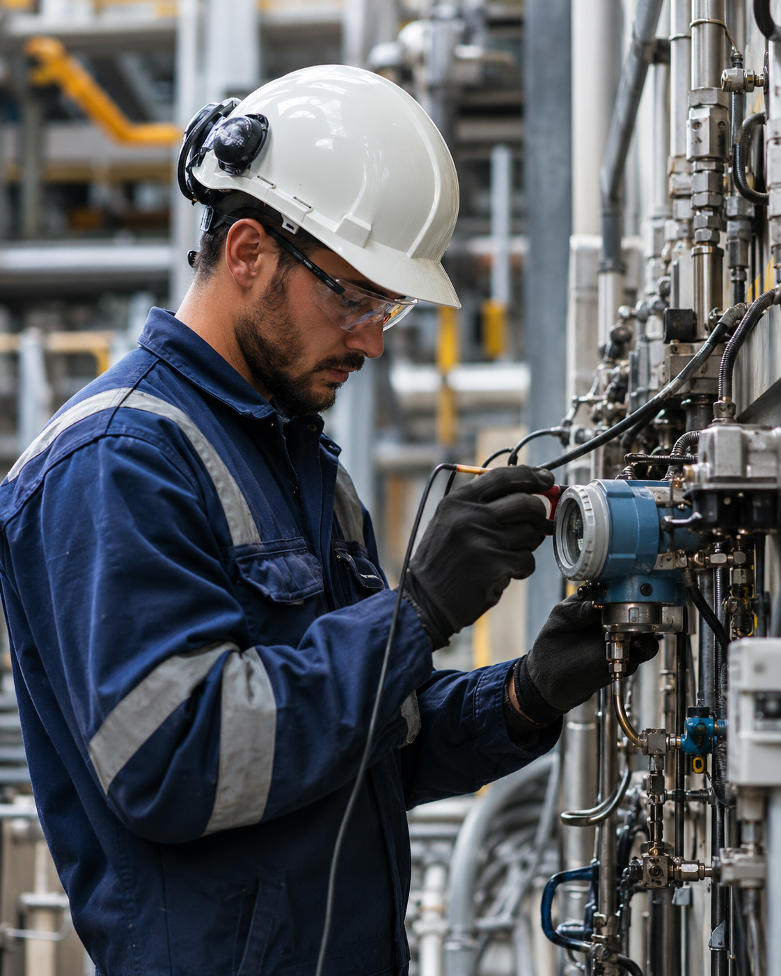 Instrumentation and controls technician working on industrial automation equipment.